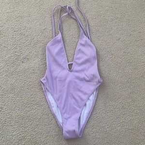 NWT Nasty Gal purple ribbed one piece swim suit